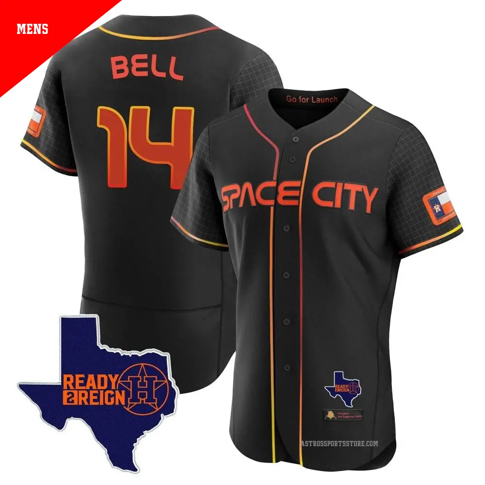 Men's ＃14 Derek Bell Houston Astros Black Authentic 2023 Space City Ready 2 Reign Flex Base Jersey