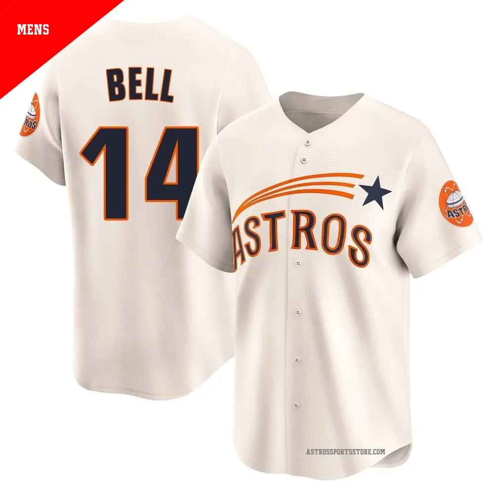 Men's ＃14 Derek Bell Houston Astros Cream Limited Throwback Cooperstown Collection Jersey