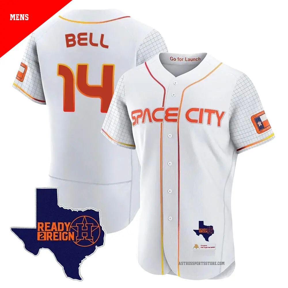 Men's ＃14 Derek Bell Houston Astros White Authentic 2023 Space City Ready 2 Reign Flex Base Jersey