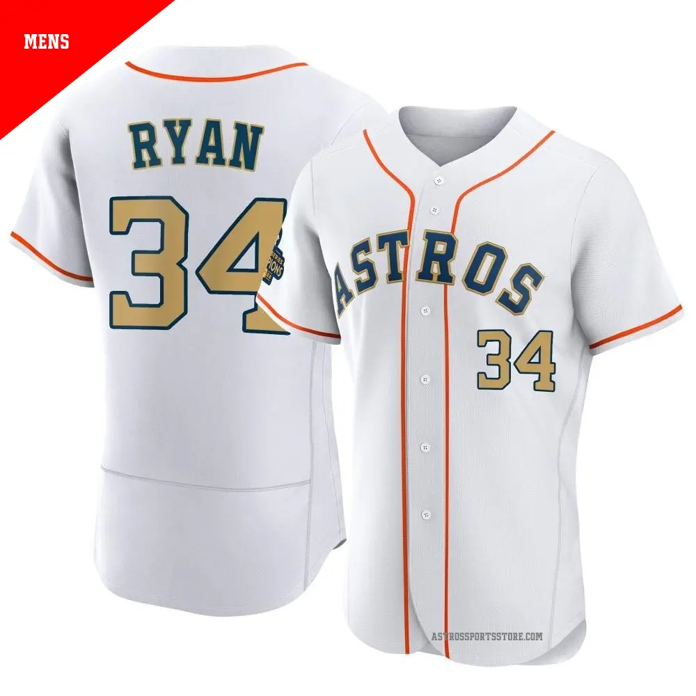 Men's ＃34 Nolan Ryan Houston Astros Gold Authentic White 2023 Collection Jersey