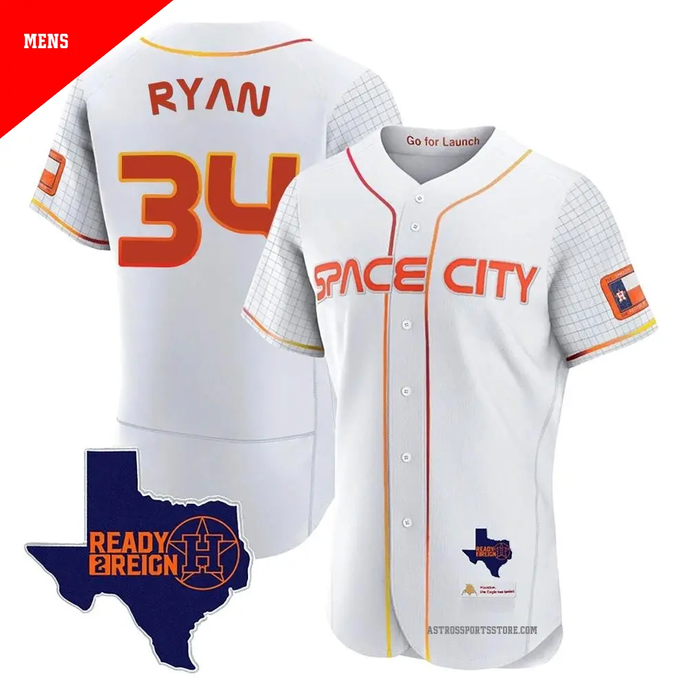 Men's ＃34 Nolan Ryan Houston Astros White Authentic 2023 Space City Ready 2 Reign Flex Base Jersey