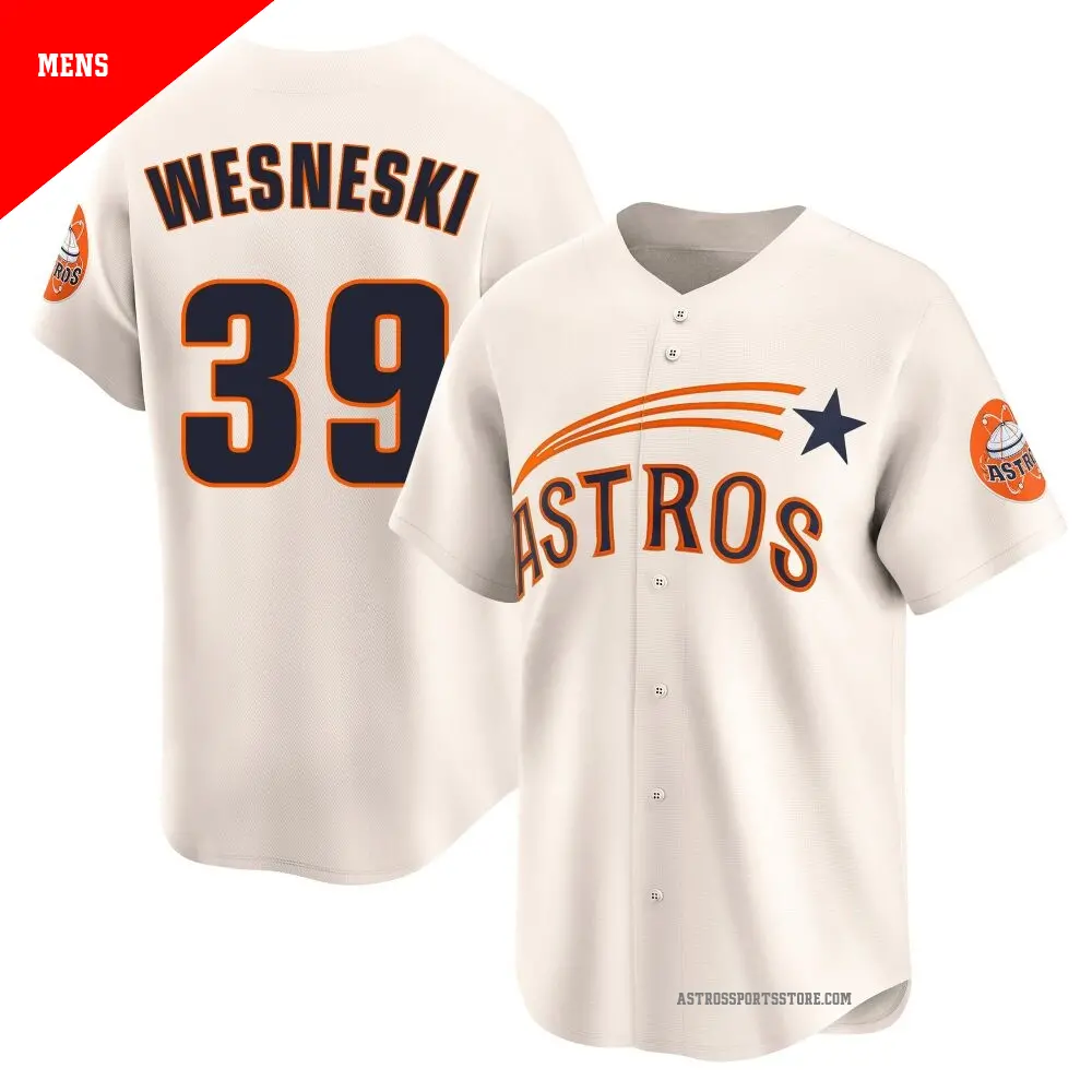 Men's ＃39 Hayden Wesneski Houston Astros Cream Limited Throwback Cooperstown Collection Jersey