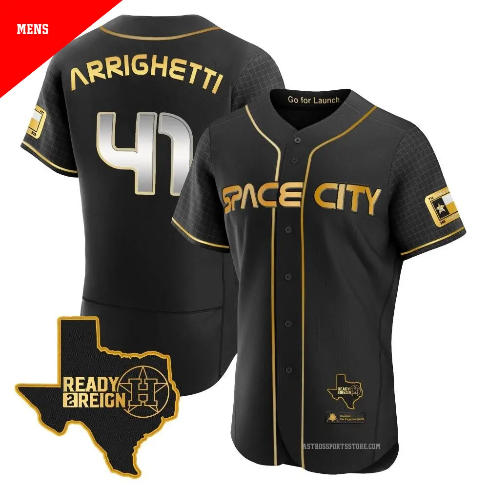 Men's ＃41 Spencer Arrighetti Houston Astros Black/Gold Authentic 2023 Space City Ready 2 Reign Flex Base Jersey