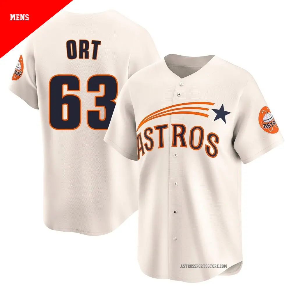 Men's ＃63 Kaleb Ort Houston Astros Cream Limited Throwback Cooperstown Collection Jersey