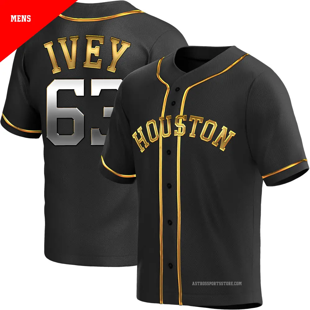 Men's ＃63 Tyler Ivey Houston Astros Gold Replica Black en Alternate Jersey