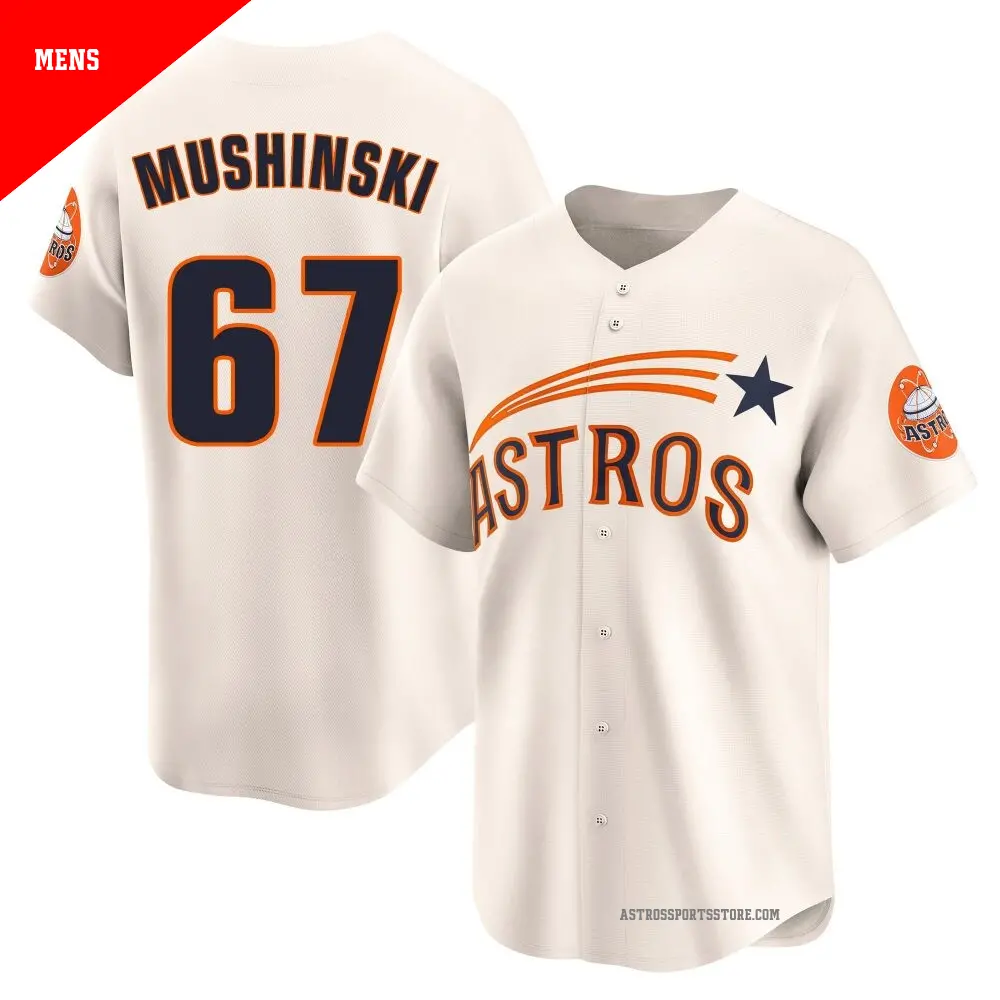 Men's ＃67 Parker Mushinski Houston Astros Cream Limited Throwback Cooperstown Collection Jersey