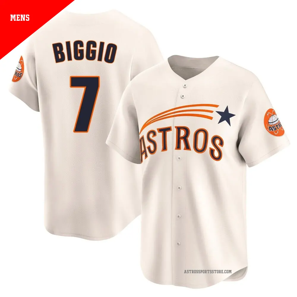 Men's ＃7 Craig Biggio Houston Astros Cream Limited Throwback Cooperstown Collection Jersey