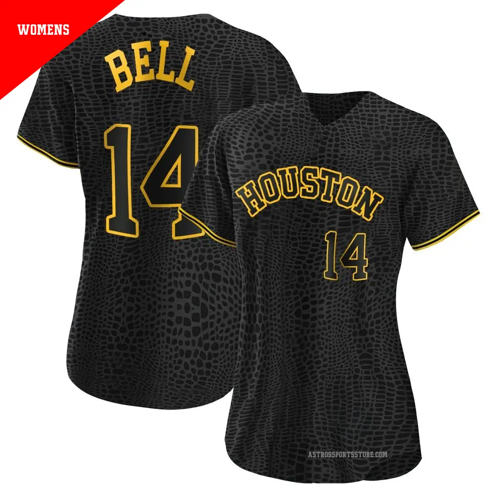 Women's ＃14 Derek Bell Houston Astros Black Authentic Snake Skin City Jersey