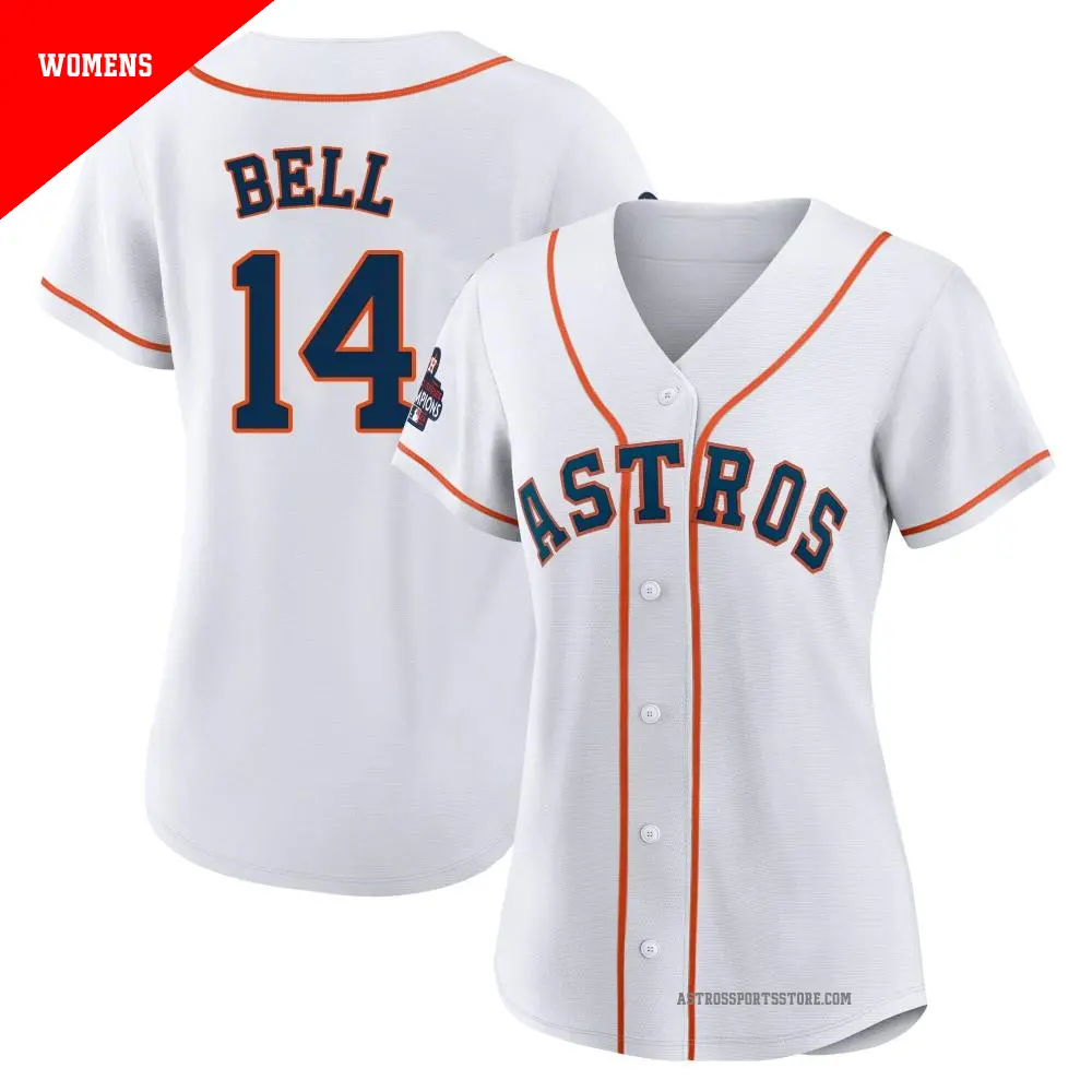 Women's ＃14 Derek Bell Houston Astros White Authentic 2022 World Series Champions Home Jersey