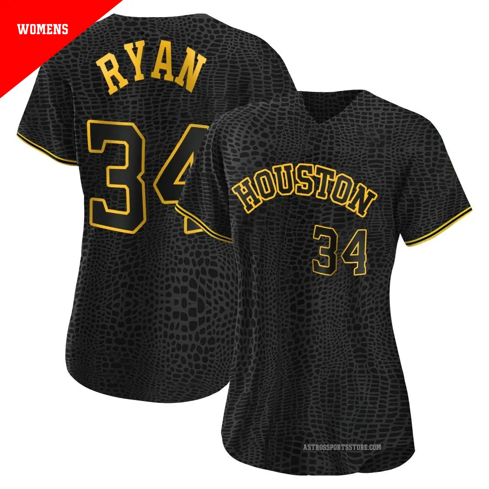 Women's ＃34 Nolan Ryan Houston Astros Black Authentic Snake Skin City Jersey