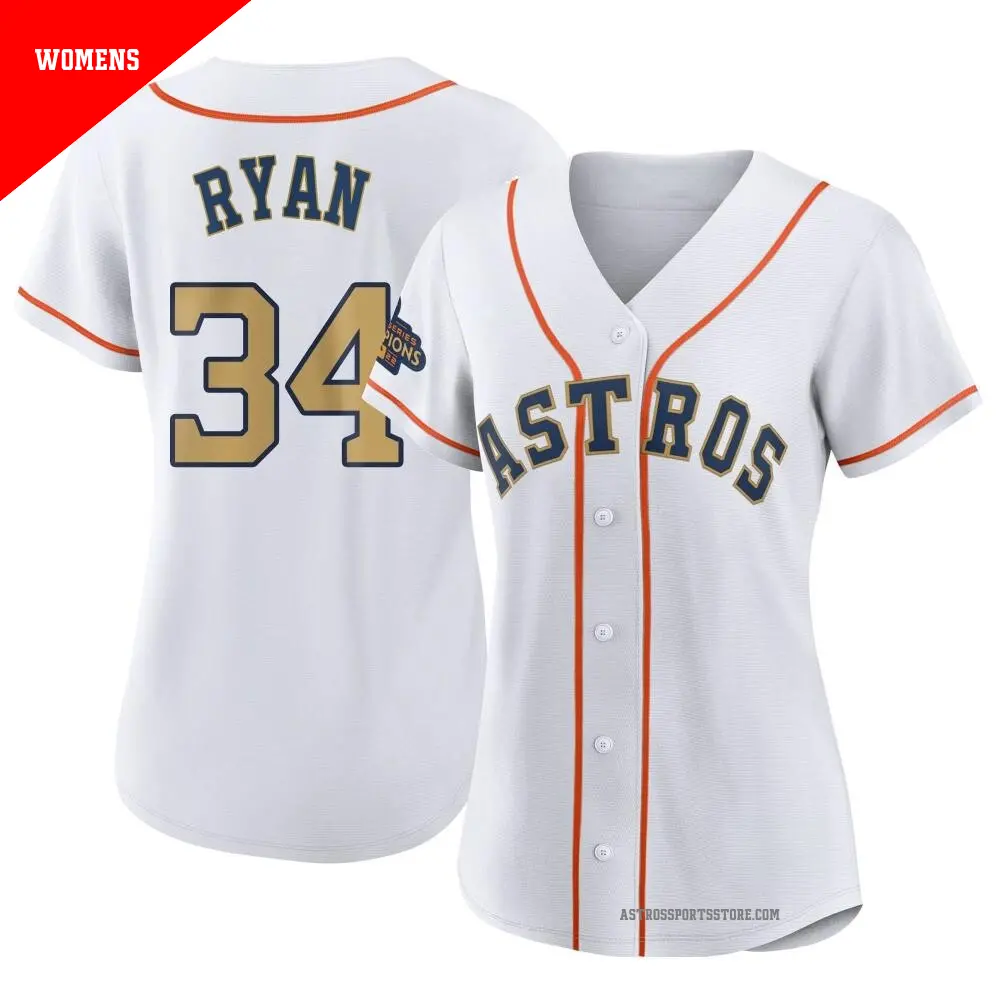 Women's ＃34 Nolan Ryan Houston Astros Gold Authentic White 2023 Collection Jersey