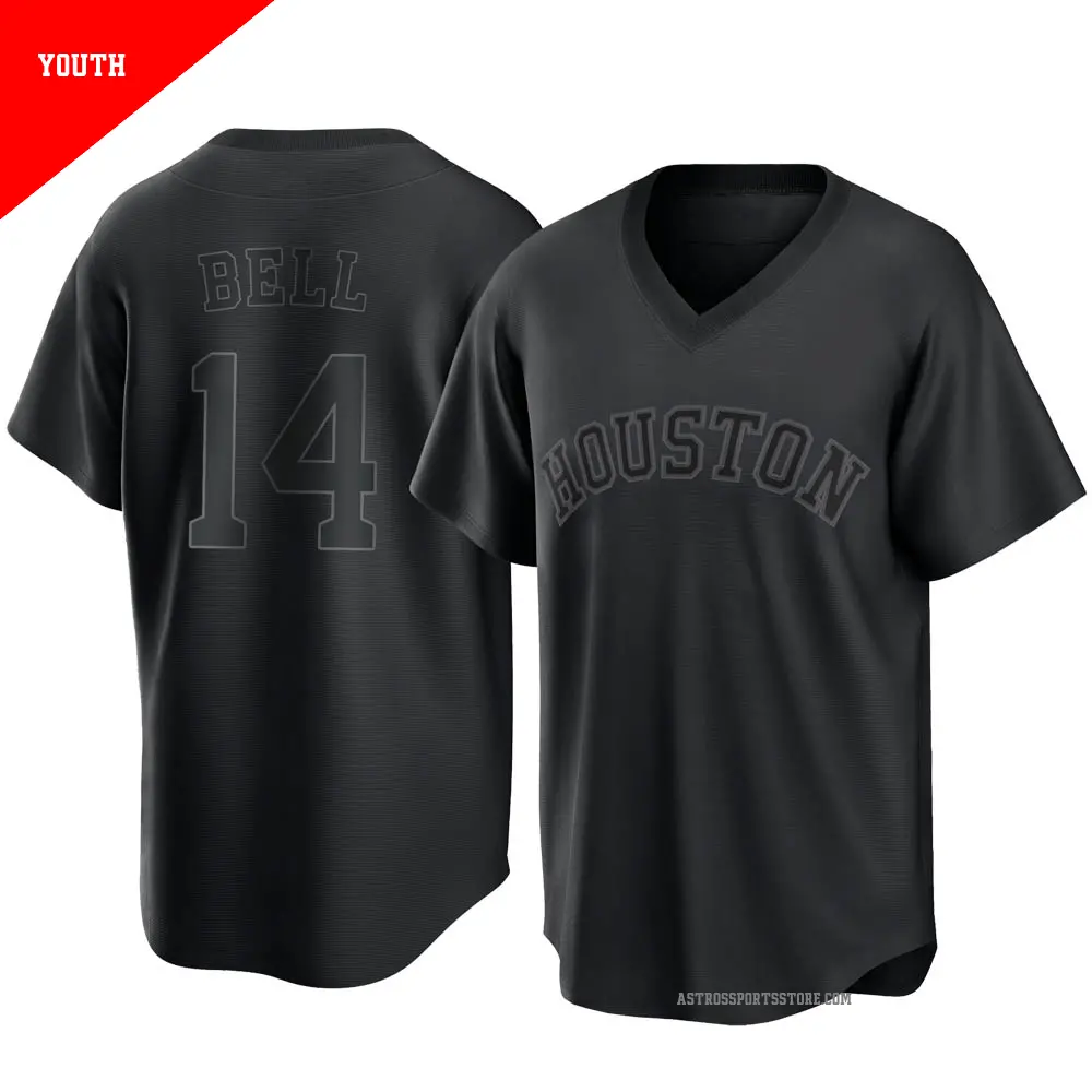 Youth ＃14 Derek Bell Houston Astros Black Replica Pitch Fashion Jersey