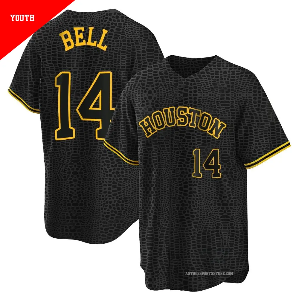 Youth ＃14 Derek Bell Houston Astros Black Replica Snake Skin City Jersey