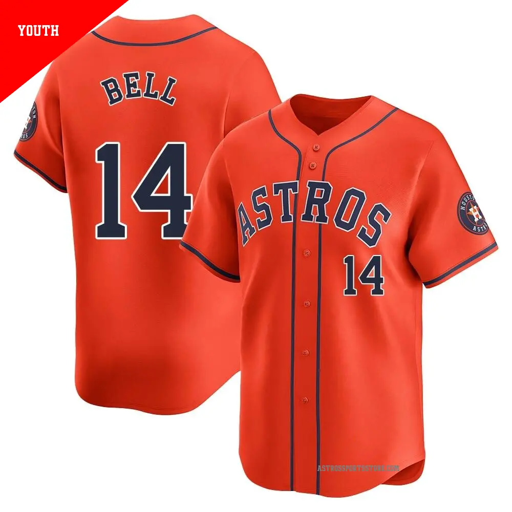 Youth ＃14 Derek Bell Houston Astros Orange Limited Alternate Jersey