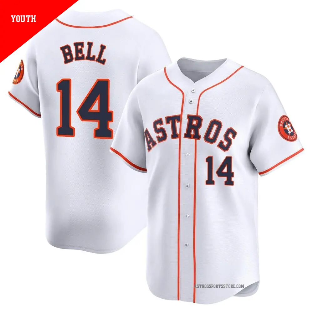 Youth ＃14 Derek Bell Houston Astros White Limited Home Jersey