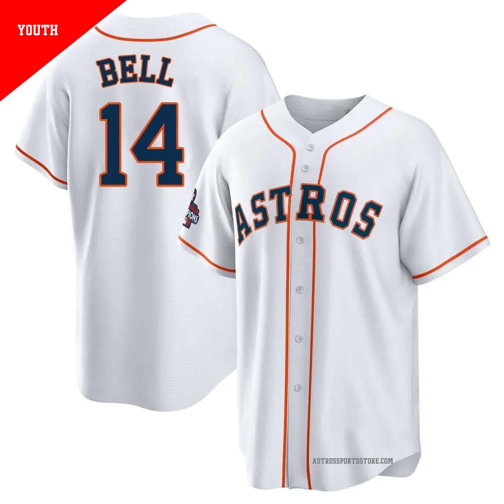 Youth ＃14 Derek Bell Houston Astros White Replica 2022 World Series Champions Home Jersey