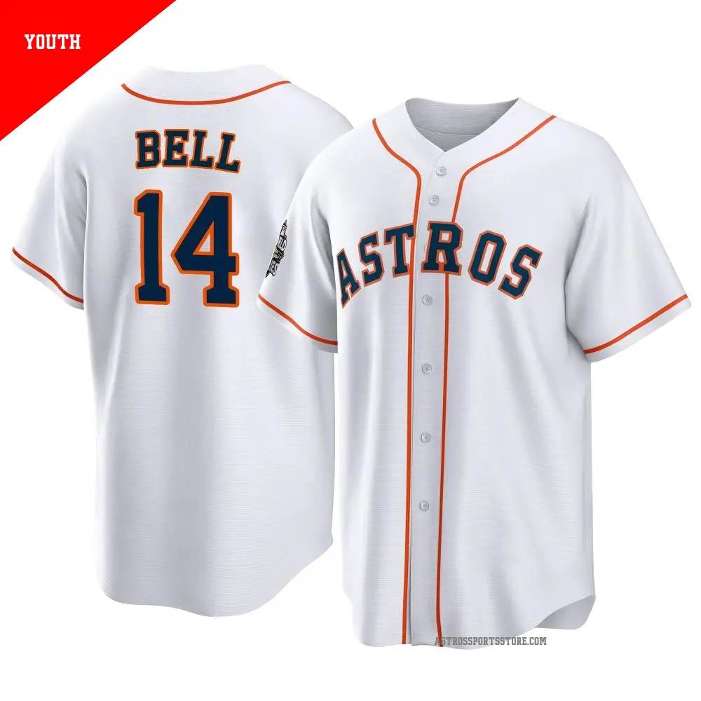 Youth ＃14 Derek Bell Houston Astros White Replica 2022 World Series Home Jersey