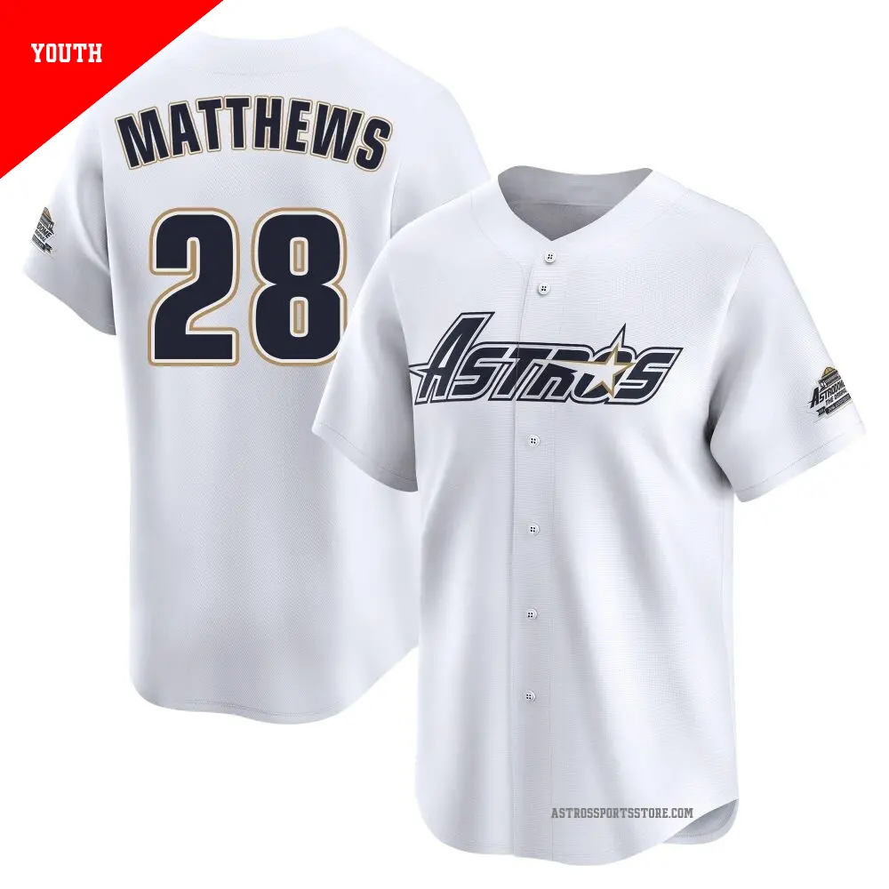 Youth ＃28 Brice Matthews Houston Astros White Limited Throwback Cooperstown Collection Jersey
