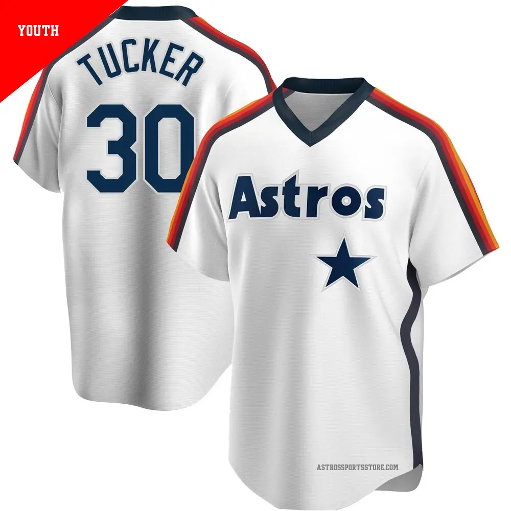 Youth ＃30 Kyle Tucker Houston Astros White Replica Home Cooperstown Collection Team Jersey