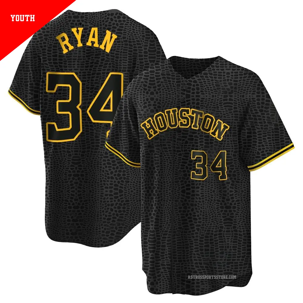 Youth ＃34 Nolan Ryan Houston Astros Black Replica Snake Skin City Jersey