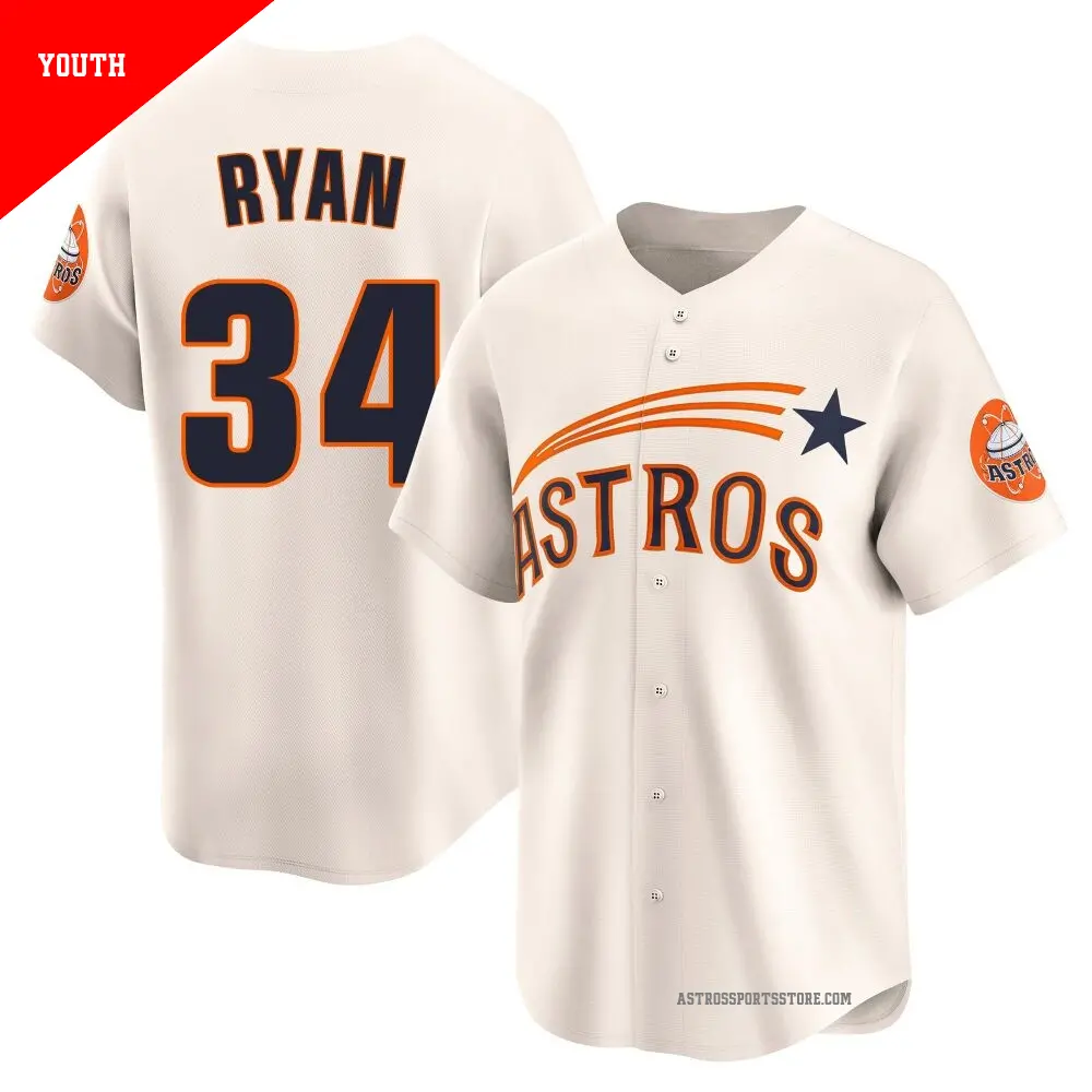 Youth ＃34 Nolan Ryan Houston Astros Cream Limited Throwback Cooperstown Collection Jersey