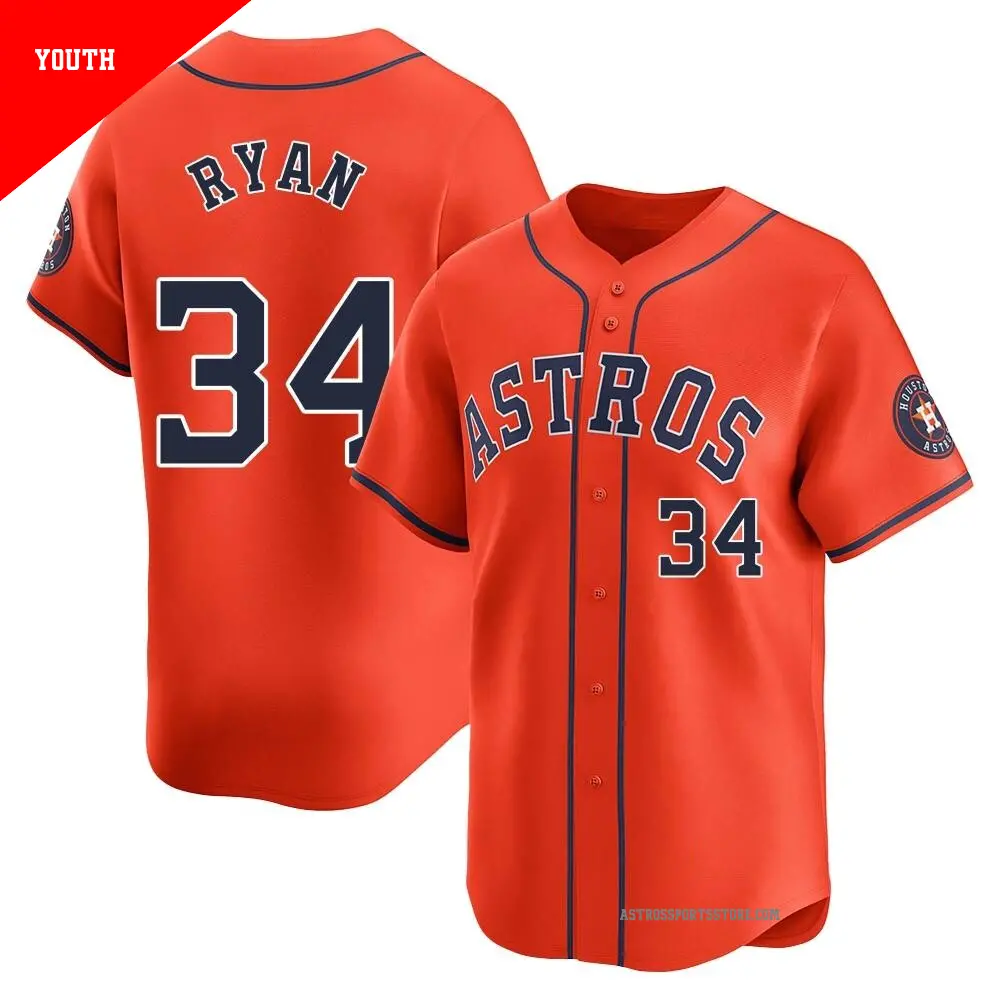 Youth ＃34 Nolan Ryan Houston Astros Orange Limited Alternate Jersey