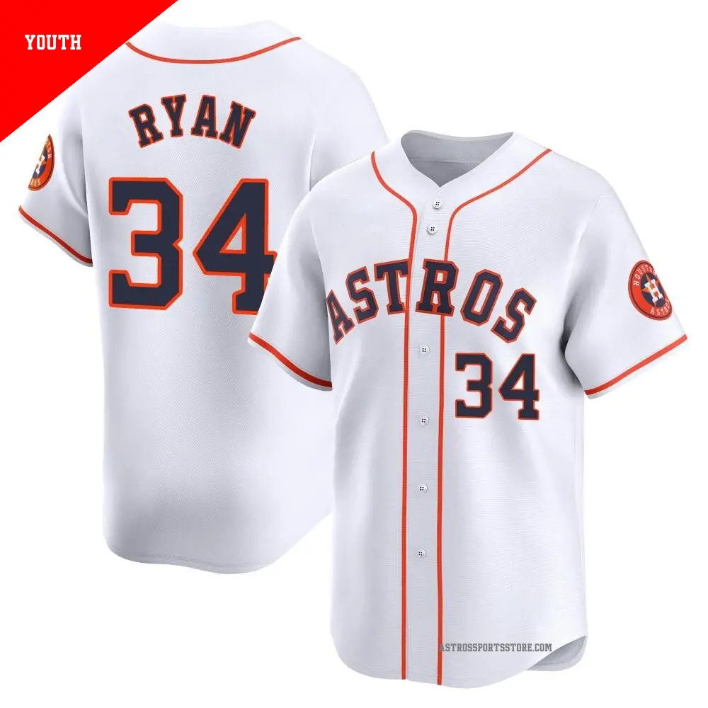 Youth ＃34 Nolan Ryan Houston Astros White Limited Home Jersey