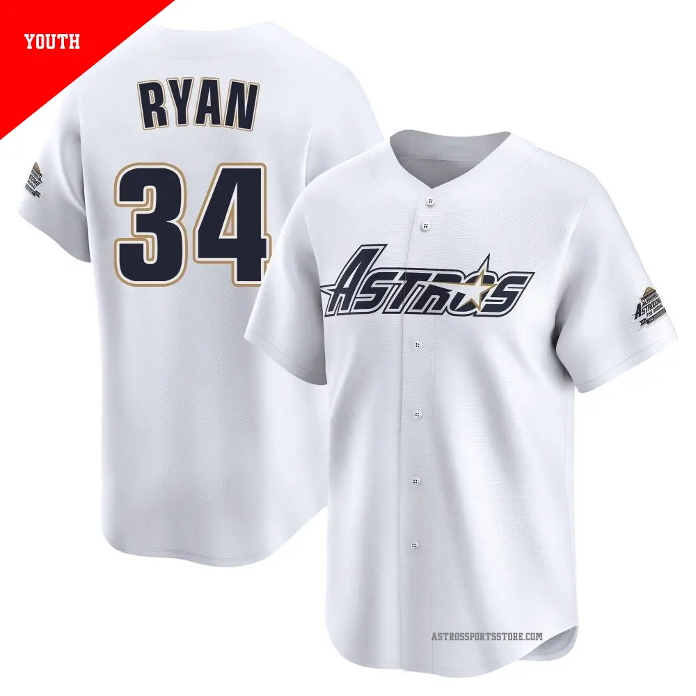 Youth ＃34 Nolan Ryan Houston Astros White Limited Throwback Cooperstown Collection Jersey