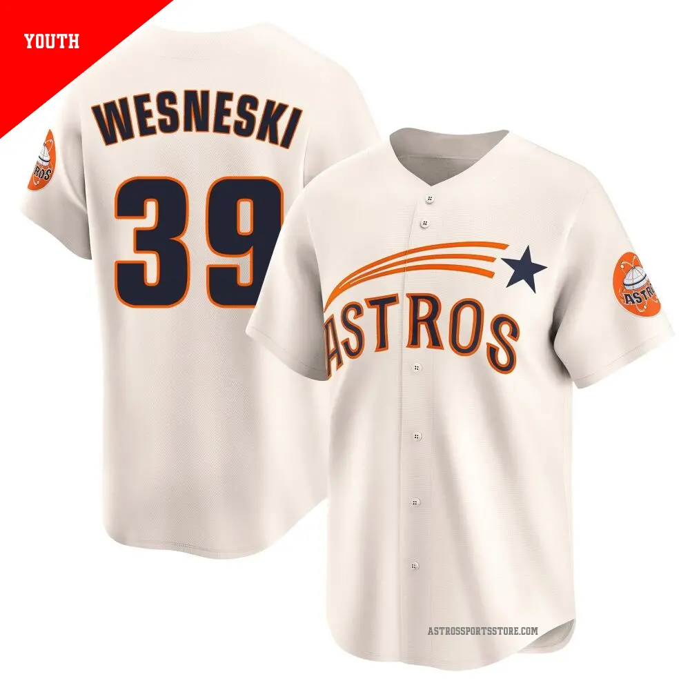 Youth ＃39 Hayden Wesneski Houston Astros Cream Limited Throwback Cooperstown Collection Jersey