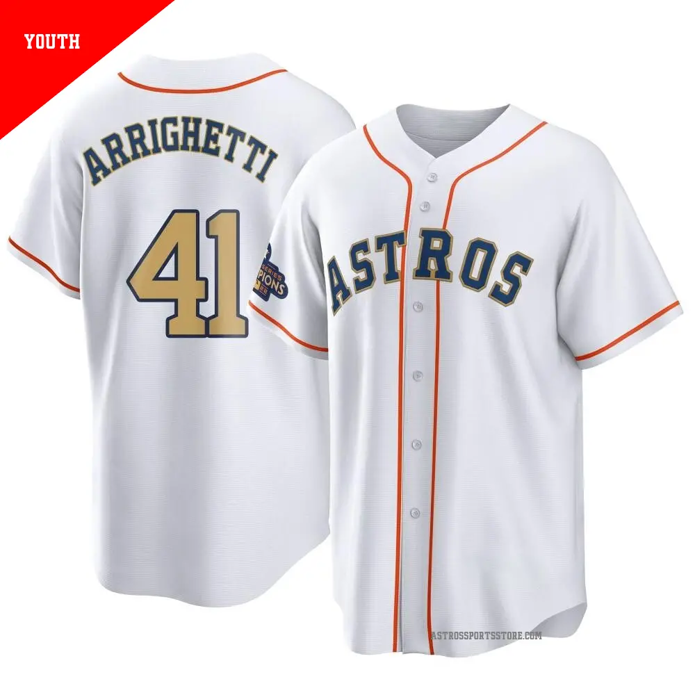 Youth ＃41 Spencer Arrighetti Houston Astros Gold Replica White 2023 Collection Jersey