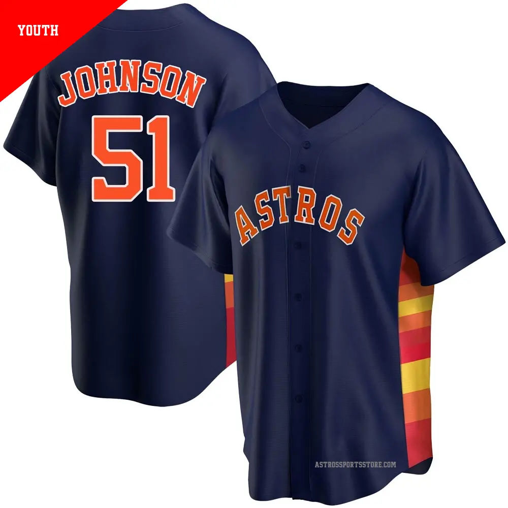Youth ＃51 Randy Johnson Houston Astros Navy Replica Alternate Jersey