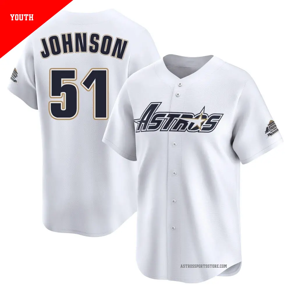 Youth ＃51 Randy Johnson Houston Astros White Limited Throwback Cooperstown Collection Jersey