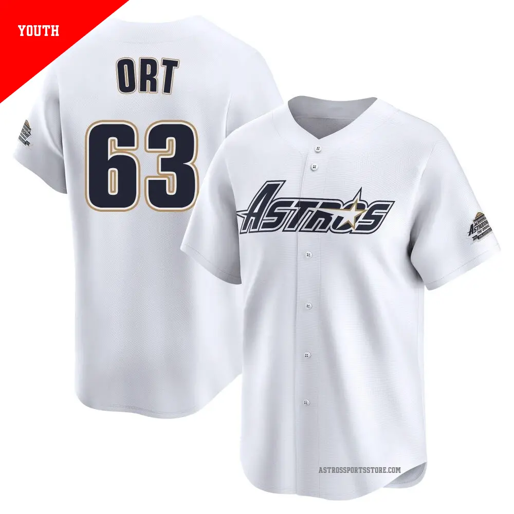 Youth ＃63 Kaleb Ort Houston Astros White Limited Throwback Cooperstown Collection Jersey